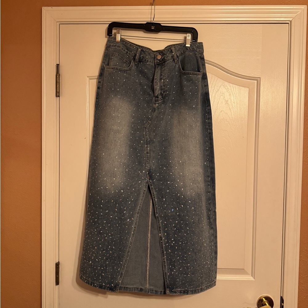 Forever 21 Blue Denim Skirt with Studded Detail